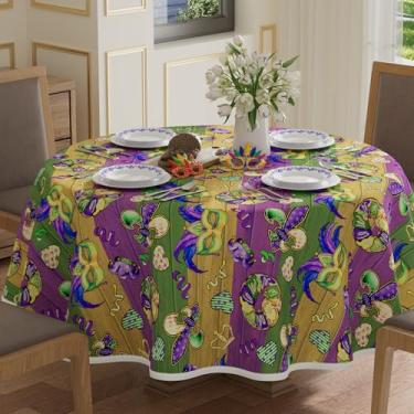 Imagem de XCHI Máscaras coloridas Donuts Iris Fleur De Lis Toalha de mesa de carnaval redonda toalha de mesa lavável para decoração de festa em casa 152 x 152 cm