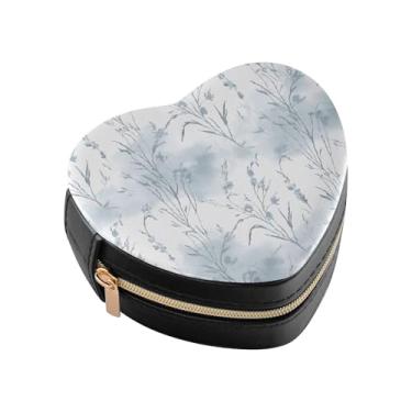 Imagem de Burbuja Caixa de joias em forma de coração de flores silvestres mini estojo de joias de viagem para mulheres e meninas, estojo portátil organizador de armazenamento para brincos, anéis, colares e