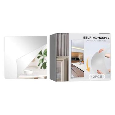 Imagem de Azulejos De Espelho Para Parede,12 Peças De Painéis Quadrados Acrílicos Autoadesivos - Folhas de Espelho 9.9x9.9 cm | Para Decoração de Parede Sala de Estar Closet e Divisórias