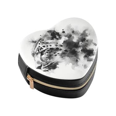 Imagem de Burbuja Mini caixa de joias em forma de coração de leopardo aquarela para mulheres e meninas, estojo portátil organizador de armazenamento para brincos, anéis, colares e pulseiras