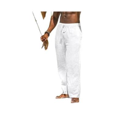 Imagem de Calças De Praia Masculinas Leves De Algodão E Linho, Soltas E Retas Co