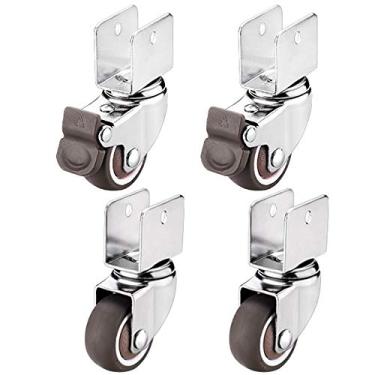 Imagem de Pacote com 4 rodas giratórias de borracha de 360°, rodas silenciosas de substituição de móveis com suporte em U para carrinhos, bancadas de trabalho e móveis domésticos - Design giratório de placa