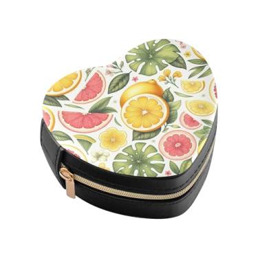 Imagem de Burbuja Caixa de joias em forma de coração de frutas tropicais, mini estojo de viagem para mulheres e meninas, organizador portátil de armazenamento para brincos, anéis, colares e pulseiras
