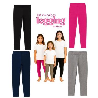 Imagem de Kit 4 Calça Legging Cotton Infantil Juvenil Menina Cores básicas Lisas Roupa Feminina Verão 4-16-Feminino