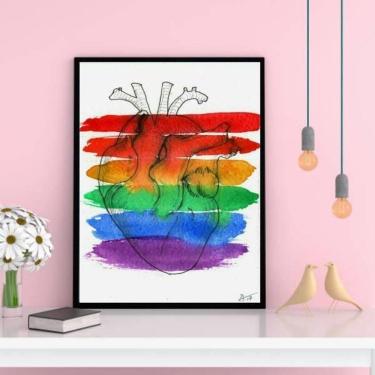 Imagem de Quadro Decorativo Coração Gay 45X34Cm Com Vidro - Preta
