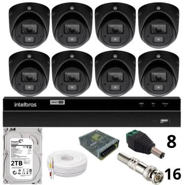Imagem de Kit 8 Câmeras Bullet 3220d Mini Black Com Áudio Dvr Intelbras 1216-c Mhdx Com Acesso Remoto Hd 2tb