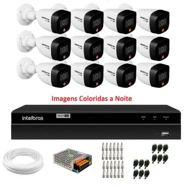 Imagem de Kit 12 Câmeras Intelbras VHD 1220 B Full Color Bullet Full HD 1080p Multi HD IR 20m + Dvr MHDX 1216
