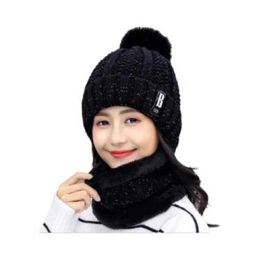 Imagem de Conjunto De Gorro E Cachecol De Inverno Feminino Em Tricô Grosso E Que