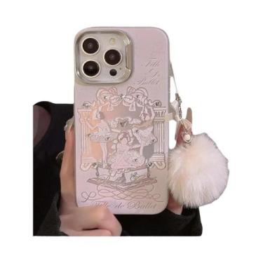Imagem de Capa De Telefone Rosa Com Glitter E Pingente De Bola De Pelúcia, Capa 