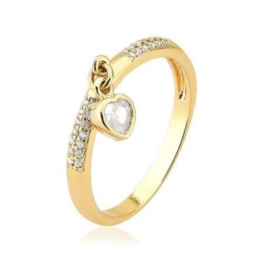 Imagem de Anel com Pingente de Coração Cravejado Folheado a Ouro 18k - Maise Joi