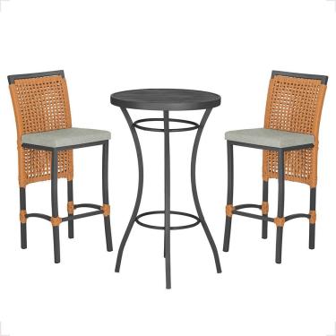 Imagem de Mesa Bistrô Com 2 Banquetas Roma Preta Corda Náutica 3 Trama Terra Cota