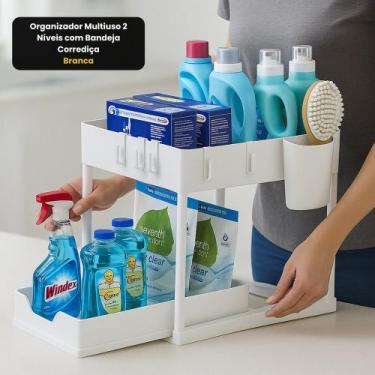 Imagem de Organizador Multiuso 2 Níveis com Bandeja Corrediça - Branca - Genéric