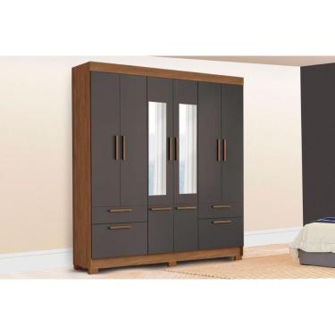 Imagem de Guarda Roupa Casal Curitiba 8 Portas de Bater 4 Gavetas MDP Cinza-escuro Jatobá-grafite...