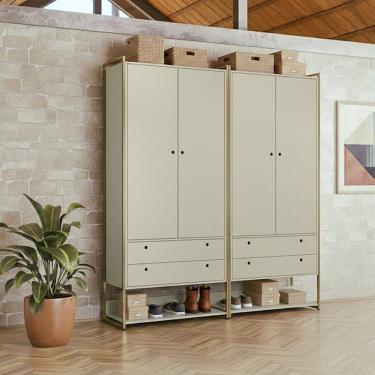 Imagem de Guarda Roupa Closet Modulado 4 Gavetas 2 Cabideiros Estrutura Metalica 180cm Olivar Off White AC