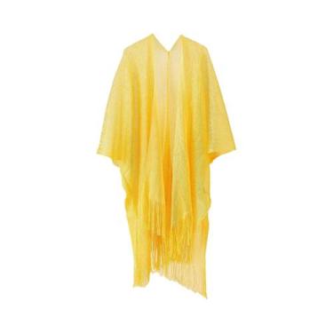 Imagem de Kimono Cardigã Feminino Solto Com Franjas Para Praia E Biquíni - Blusa