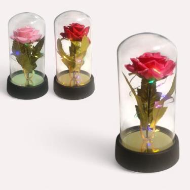 Imagem de Luminária Rosa Enfeite Cúpula Bateria Flor Decoração Led - Mkt Multi, 