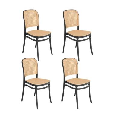 Imagem de Kit 4 Cadeiras jantar cozinha cafeteria Amis Lola Lauren tela palha pl