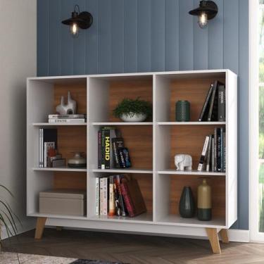 Imagem de Estante de Livros 135cmx108cm Pés em Madeira Maciça Baixa 9 Nichos Ame