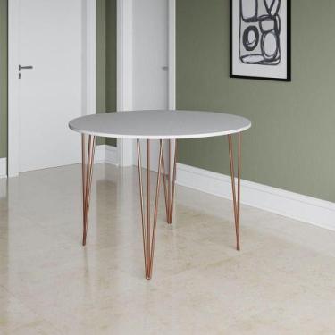 Imagem de Mesa Jantar Redonda Branca Hairpin 110cm Elen Base Cobre Branco - Móve