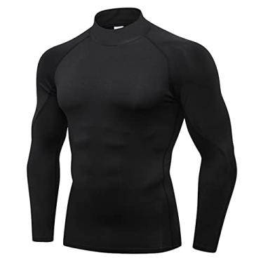 Imagem de Camiseta masculina de compressão atlética manga longa bodybuilding esporte trilha corrida academia tops, Preto, Small