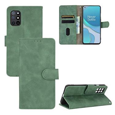 Imagem de YUNCHAO Caixa de telefone Para oneplus 8t cor sólida pele sente fivela magnética horizontal flip bezerro textura pu estojo de couro com suporte e cartão slots e carteira capa para celular