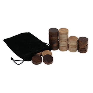 Imagem de DA VINCI Peças de gamão e damas de madeira, 30 fichas de jogo de substituição com bolsa de armazenamento de pano (2,5 cm)