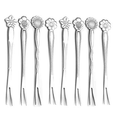 Imagem de 8 peças, Garfos de Friut Forks de Aço Inoxidável de 4,9 polegadas, Garfos Pequenos de Picles para Sobremesa, Garfos de Bolo, Salada, Bistro, Garfo de Coquetel, Dois Prong Jantar, Garfo de Aperitivo para Banquetes, Festas, Coquetéis de Marisés, Prata, 4.9 Inch