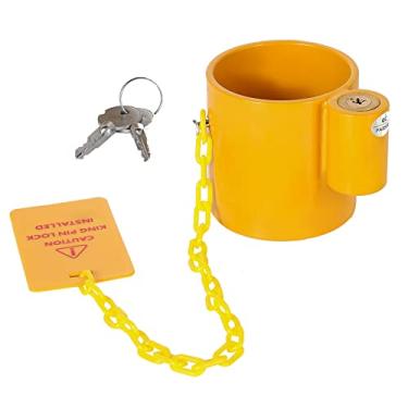 Imagem de EZOOOOIU 5ª roda King Pin Lock de aço sólido para reboque King Pin Lock antirroubo com etiqueta amarela brilhante de cuidado, 2 chaves para trailers, contêiner, trailers
