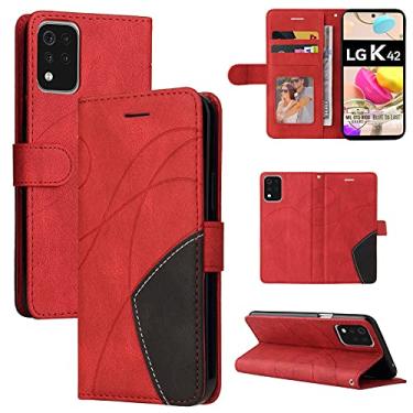 Imagem de Capa flip para LG K42 capa carteira de couro, capa de telefone flip com slot para cartão para LG K42 capa carteira masculina e feminina à prova de choque capa de telefone de quatro cores capa traseira do telefone (cor: vermelho)