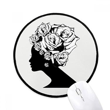 Imagem de Mouse pad feminino rosa preto branco flor planta mesa escritório tapete redondo para computador