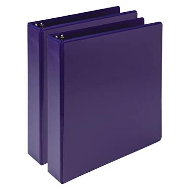 Imagem de Samsill Earth's Choice™, Fichário de visualização de 3 anéis, cor moderna, durável, anel redondo de 3,8 cm, até 25% de plástico à base de plantas, ecológico, certificado pela USDA, roxo, pacote com 2