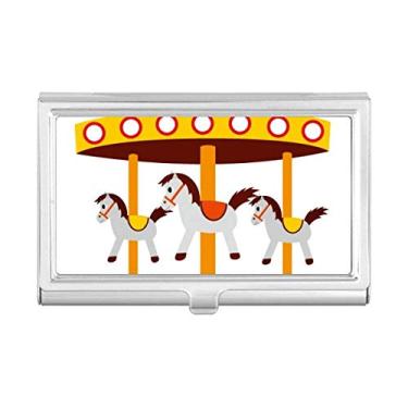 Imagem de Porta-cartões de visita com ilustração de carrossel colorida para parque de diversões, caixa de bolso