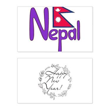 Imagem de Bandeira nacional do Nepal com estampa vermelha e roxa, cartão de felicitações e mensagem de abençoe presente