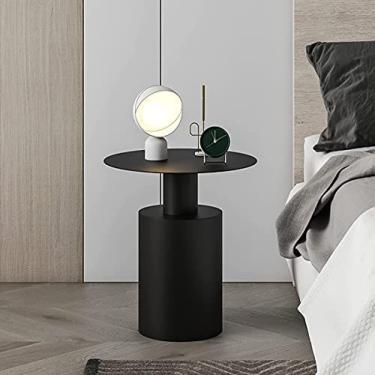 Imagem de Mesa De Cabeceira Forma Redonda, Estilo Nórdico, Mesa De Cabeceira Simples, Mesa De Cabeceira Em Ferro Forjado, Mesa Lateral, Prateleira De Armazenamento Aberta, Mesa De Cabeceira Pequena 40 * 40 *