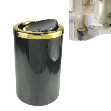 Imagem de Lixeira Basculante 8 Litros Redonda Cozinha Banheiro Preto Dourado - AMZ