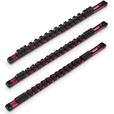 Imagem de Neiko Suporte e organizador de soquetes de alumínio 02454A, conjunto de 3 peças | Trilhos leves e resistentes - tamanhos de chave de 1,27 cm, 1/4" e 3/8"