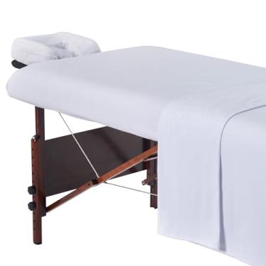 Imagem de Master Massage Conjunto de lençóis de flanela de algodão (conjunto de 3 peças) conjunto de cobertura de mesa de massagem, capa de substituição de cama de spa para salão de beleza, inclui capa de mesa, capa de almofada de rosto, lençol de mesa, branco puro