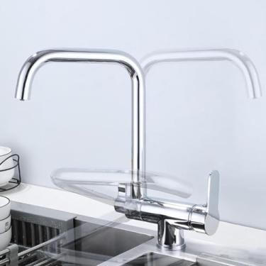 Imagem de Torneira de cozinha de 3 vias com filtro de água, torneira dobrável para água potável, saída dupla, pia de cozinha, torneiras misturadoras, cromada, modo único