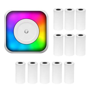 Imagem de Daconovo Mini impressora térmica multifuncional portátil fabricante de adesivos com luz RGB Suporte para impressão sem tinta de foto instantânea Conexão BT para smartphone com 11 rolo de papel térmico