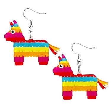 Imagem de Dreuyet Cinco de Mayo Brincos Mexicanos para Mulheres Meninas Raquete de Pimenta Engraçado Fiesta Chapéu de Cavalo Arco-íris Cacto Brincos de Guitarra Pinatas Coloridas Brincos Mexicanos Pingente