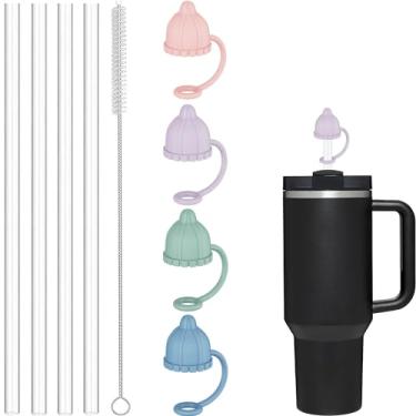 Imagem de Haundry Pacote com 9 canudos e capas de plástico de substituição para copo Stanley Adventure Travel Tumbler de 1,134 g, canudos reutilizáveis com escova de limpeza, compatível com jarro Stanley de