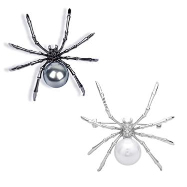 Imagem de 2-3 peças punk aranha cristal contas broche conjunto de alfinetes para mulheres homens rock gótico falso pérola animal mochila cachecol camisa saco chapéu xaile pin bar festa corpo halloween joias