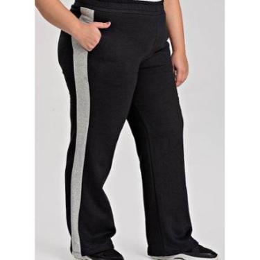 Imagem de Calça Feminina Plus Size Wed Leg Moletom Faixa Lateral Cós com Elástico Bolsos Funcionais - Serena-Feminino