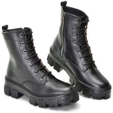 Imagem de Coturno Feminino Tratorado de Couro Cano Médio Conforto-Feminino