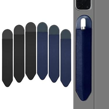 Imagem de XLDLQU Suporte para Apple Pencil, pacote com 6 bolsos elásticos duráveis para Apple Pencil (1ª e 2ª geração), capa adesiva para iPad 8,3/9,7/10,2/10,5/11/12,9 polegadas (preto azul)