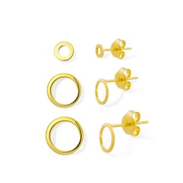 Imagem de Kit 3 Brincos Bolhas Trio Banhado A Ouro Antialérgico Semijoia Minimalista Brinco 3 Furos Acessório Dourado Feminino Delicado Presente