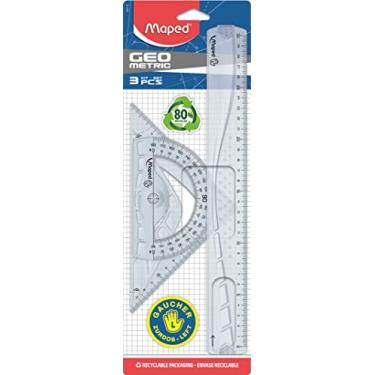 Imagem de Kit 3 Peças Geometric para Canhoto, 1 Régua 30cm, 1 Esquadro 45° e 1 Transferidor 180°, Maped, 897118