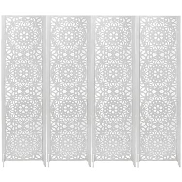 Imagem de 4 Biombo Pintado Divisoria Separador de Ambiente MDF Com Pés Preto ou Branco (Mandala, Branco)