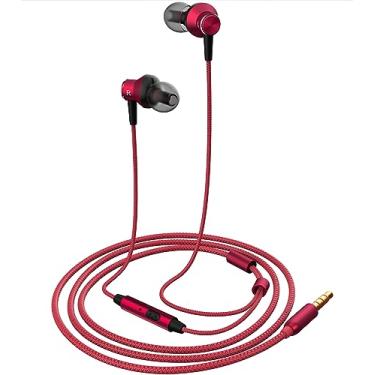 Imagem de Fones de ouvido intra-auriculares MR01 confortáveis sem emaranhamento com fones de ouvido intra-auriculares com microfone, cancelamento de ruído de som cristalino para iPhone/iPod/Samsung/laptop/computador, vermelho