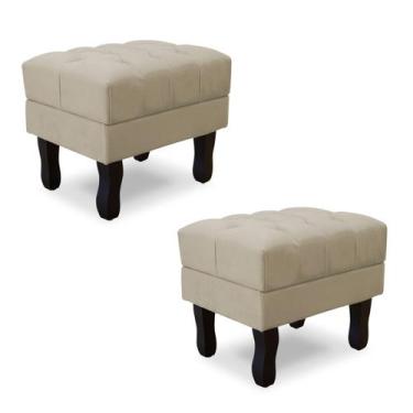 Imagem de Kit com 2 puff baú luis xv capitonê suede srj moveis - SRJ MÓVEIS, BEG